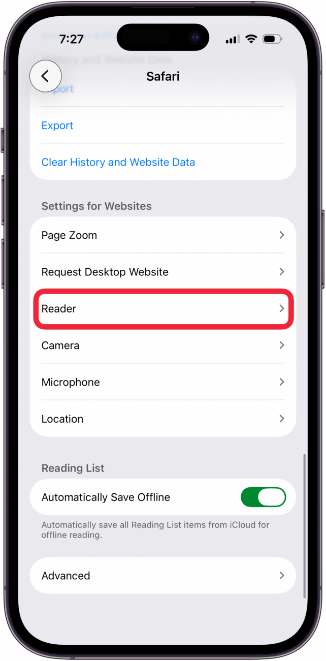 tap reader in safari app settings tap reader in safari app settings