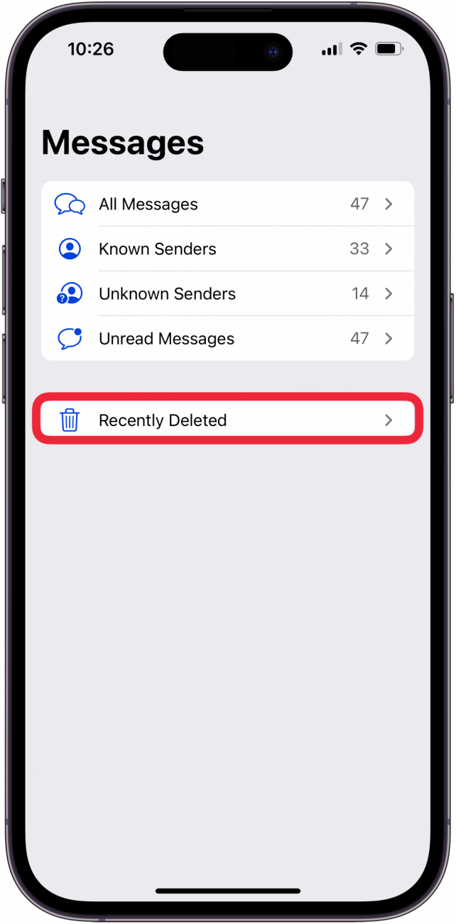 tap recently deleted to delete recently deleted texts iphone