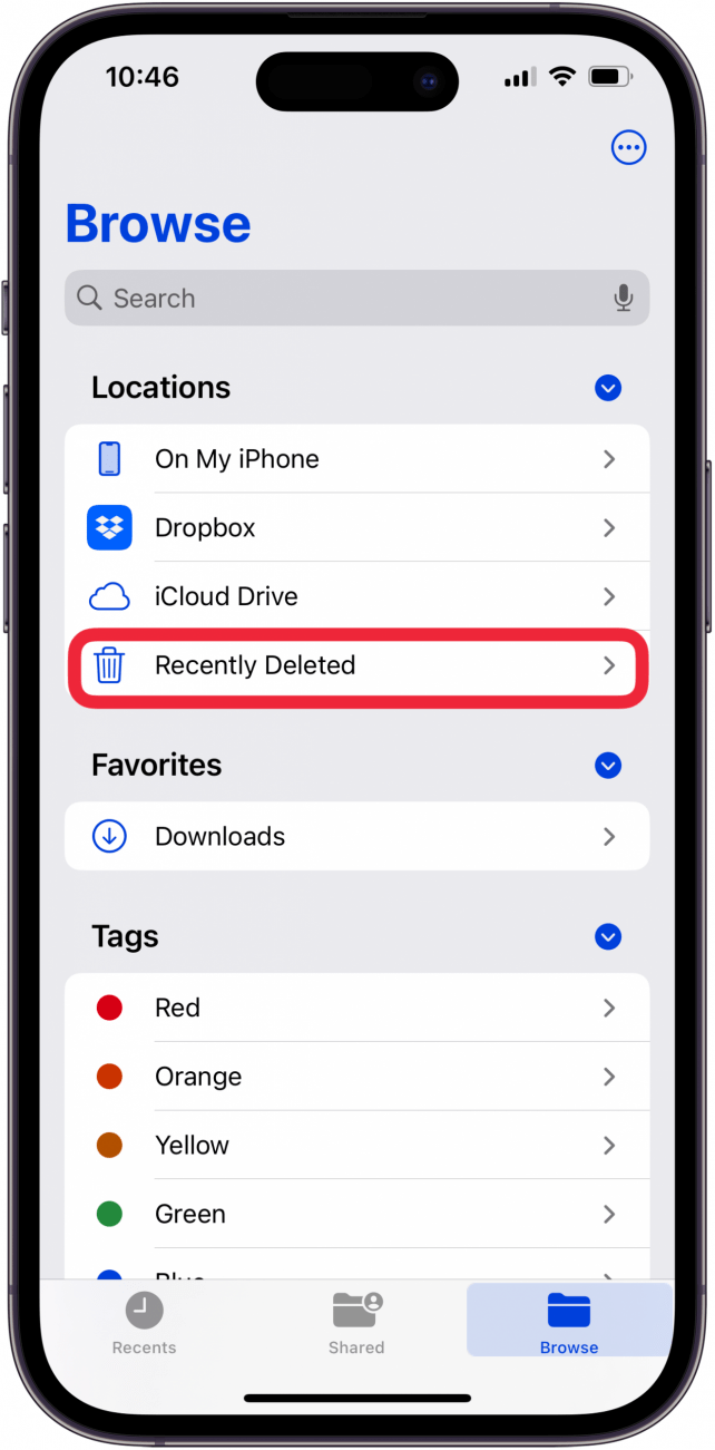tap recently deleted to erase deleted files iphone and ipad