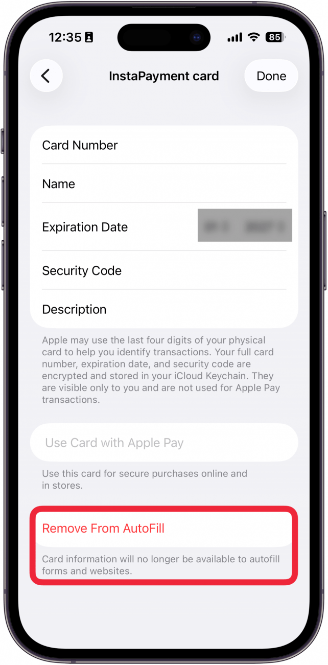 tap remove from autofill tap remove from autofill
