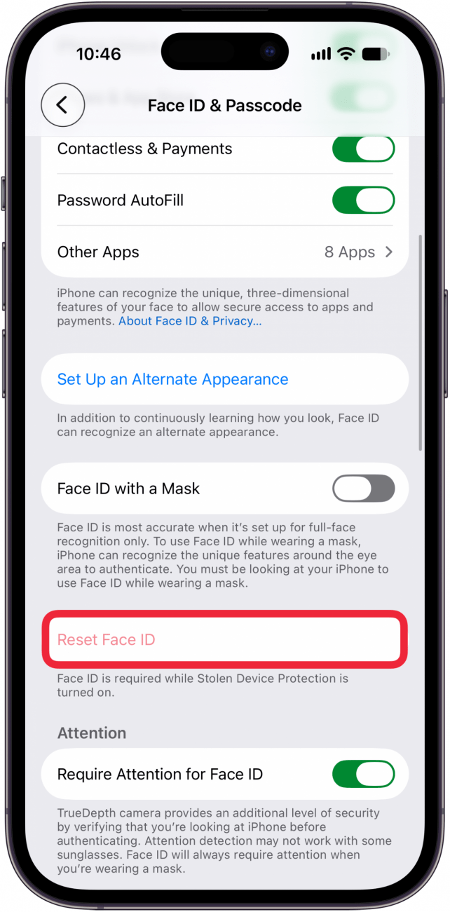 tap reset face id tap reset face id