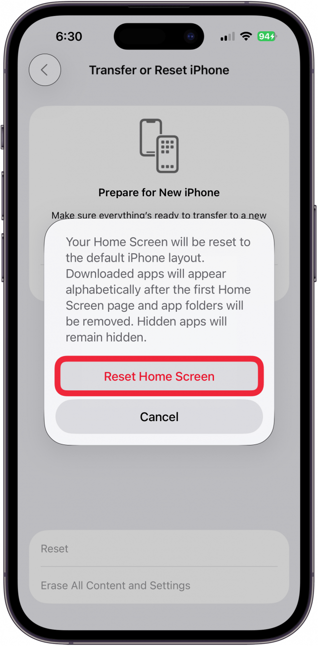 tap reset home screen
