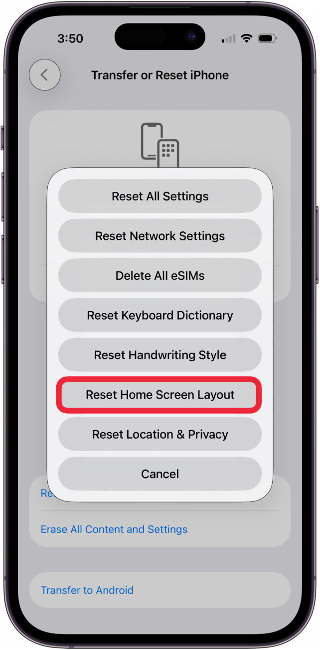 tap reset home screen layout tap reset home screen layout