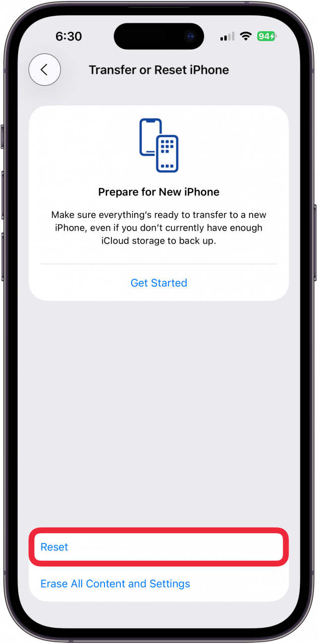 tap reset in reset home screen settings