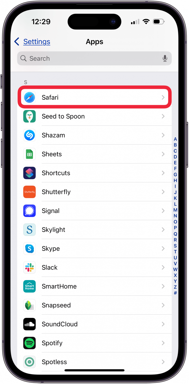 tap safari in iphone apps