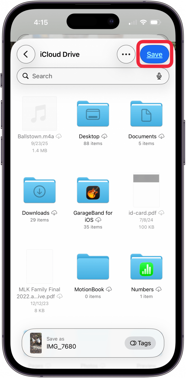 tap save to save icloud link