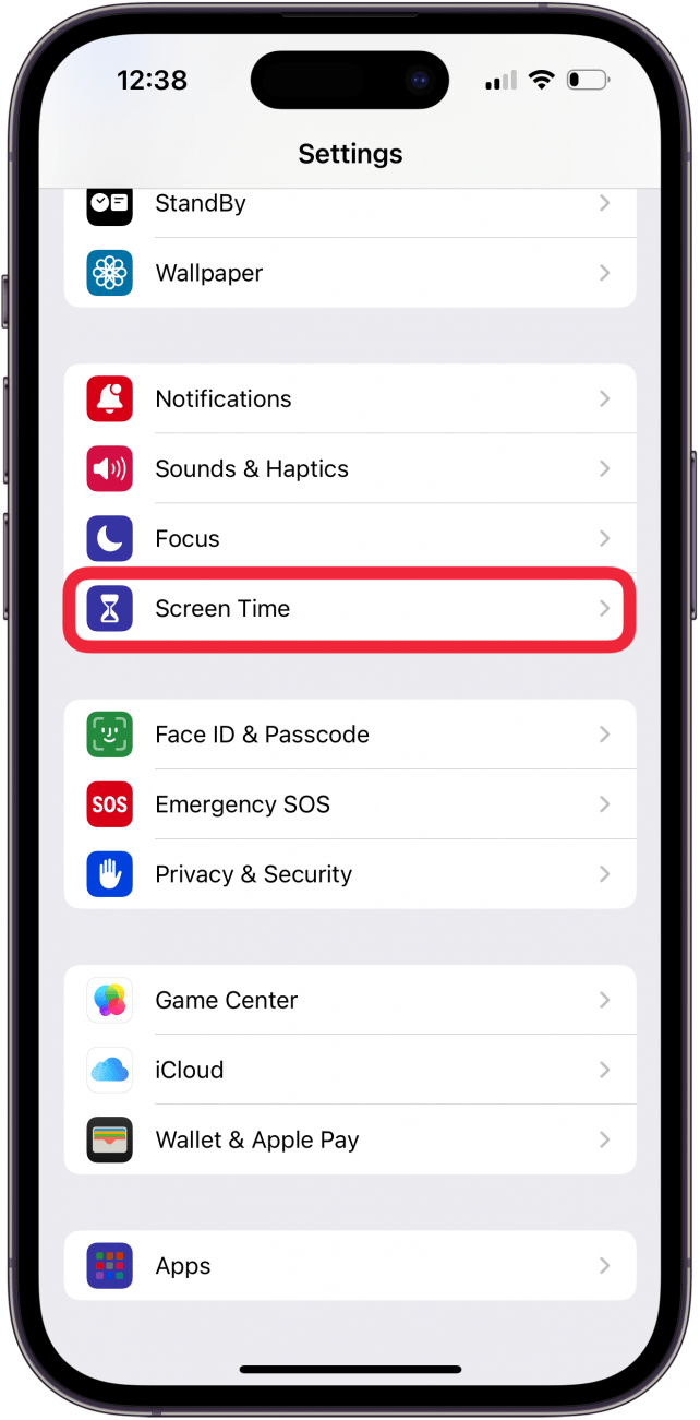 tap screen time in iphone settings
