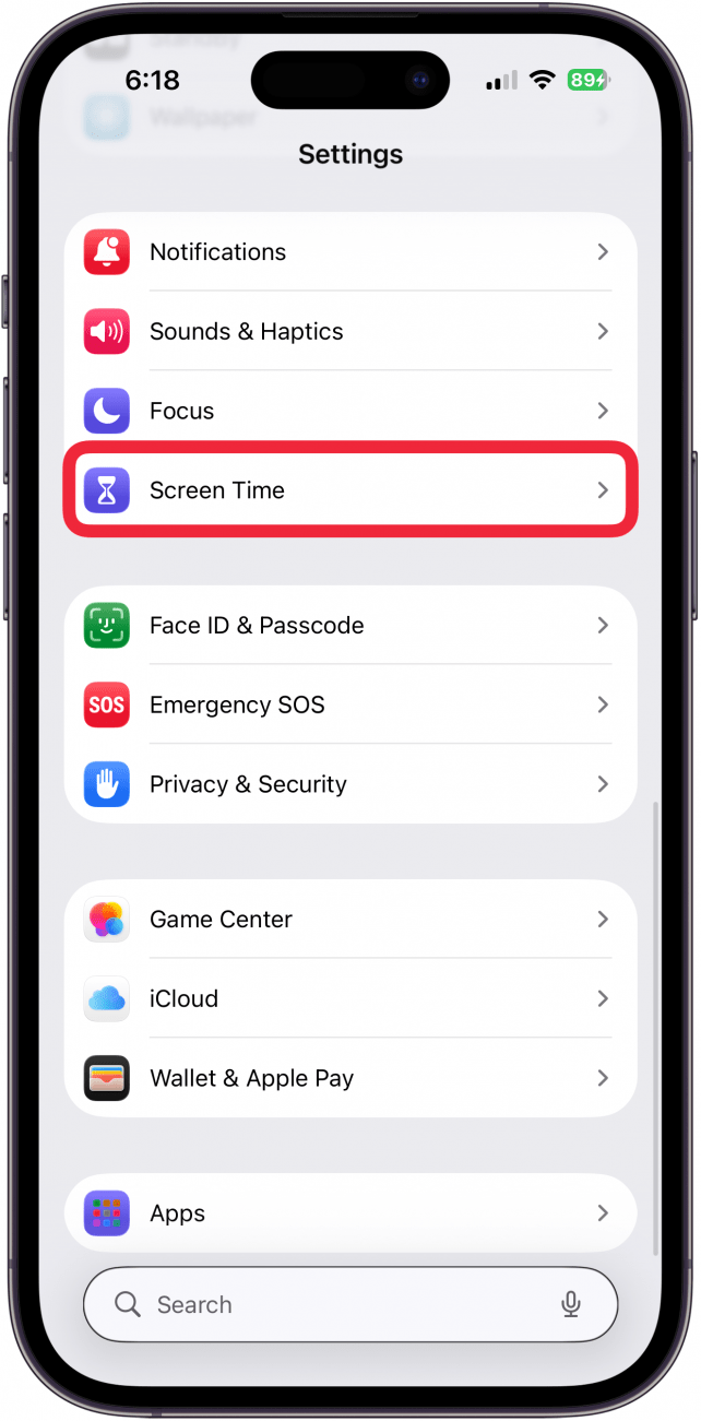 tap screen time in iphone settings