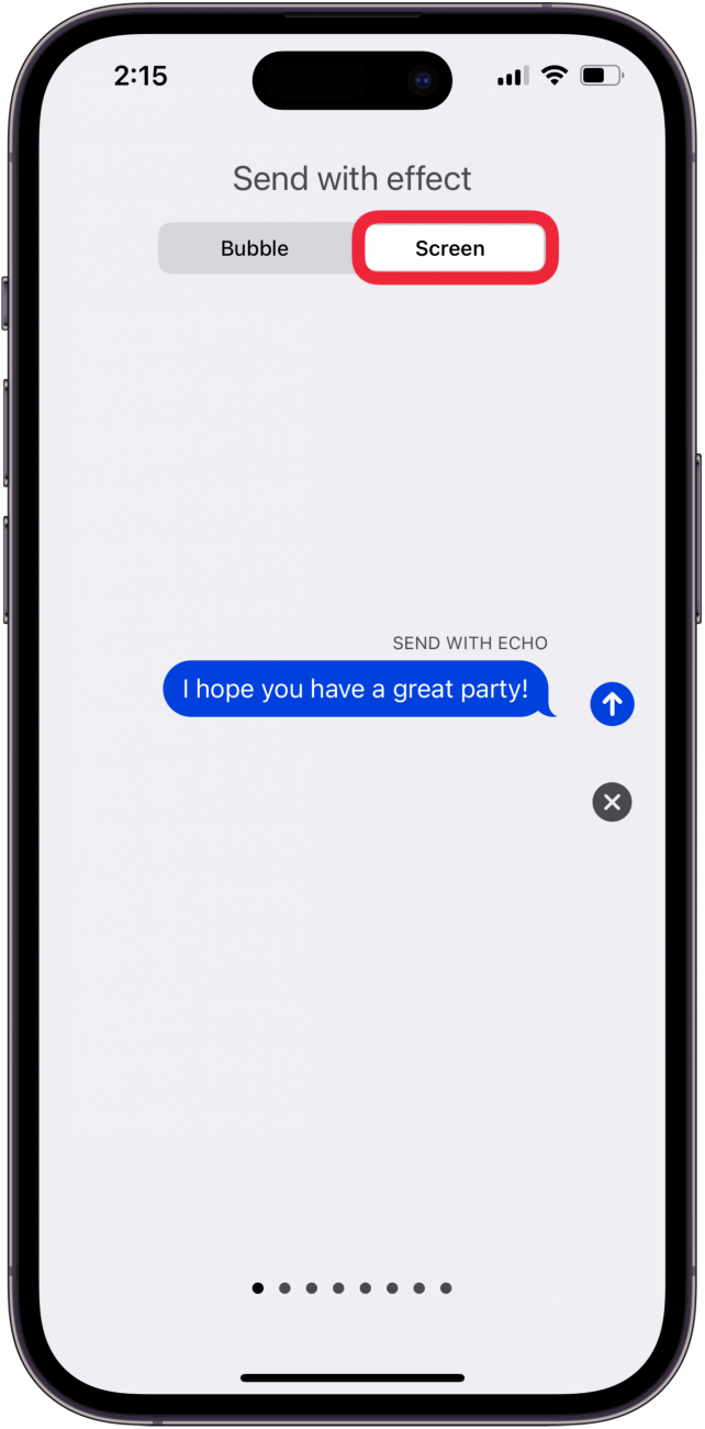 tap screen to choose iphone text effect