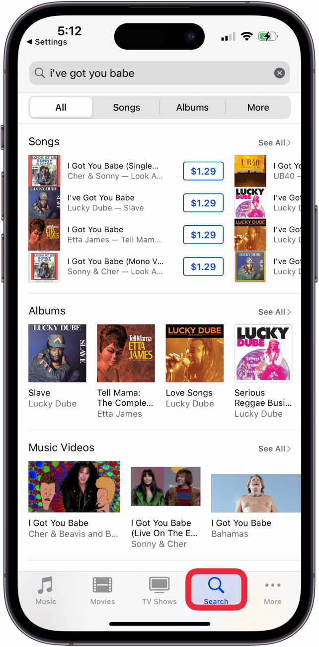 tap search icon to look for a specific song