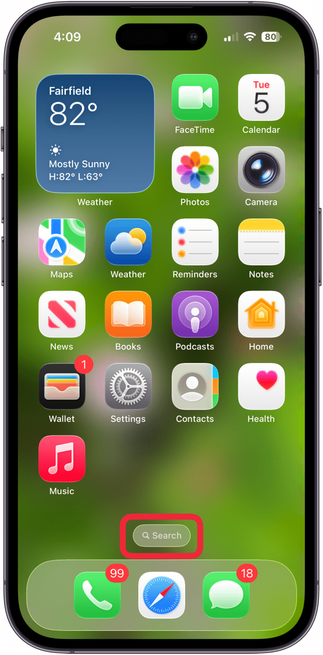 tap search on any home page