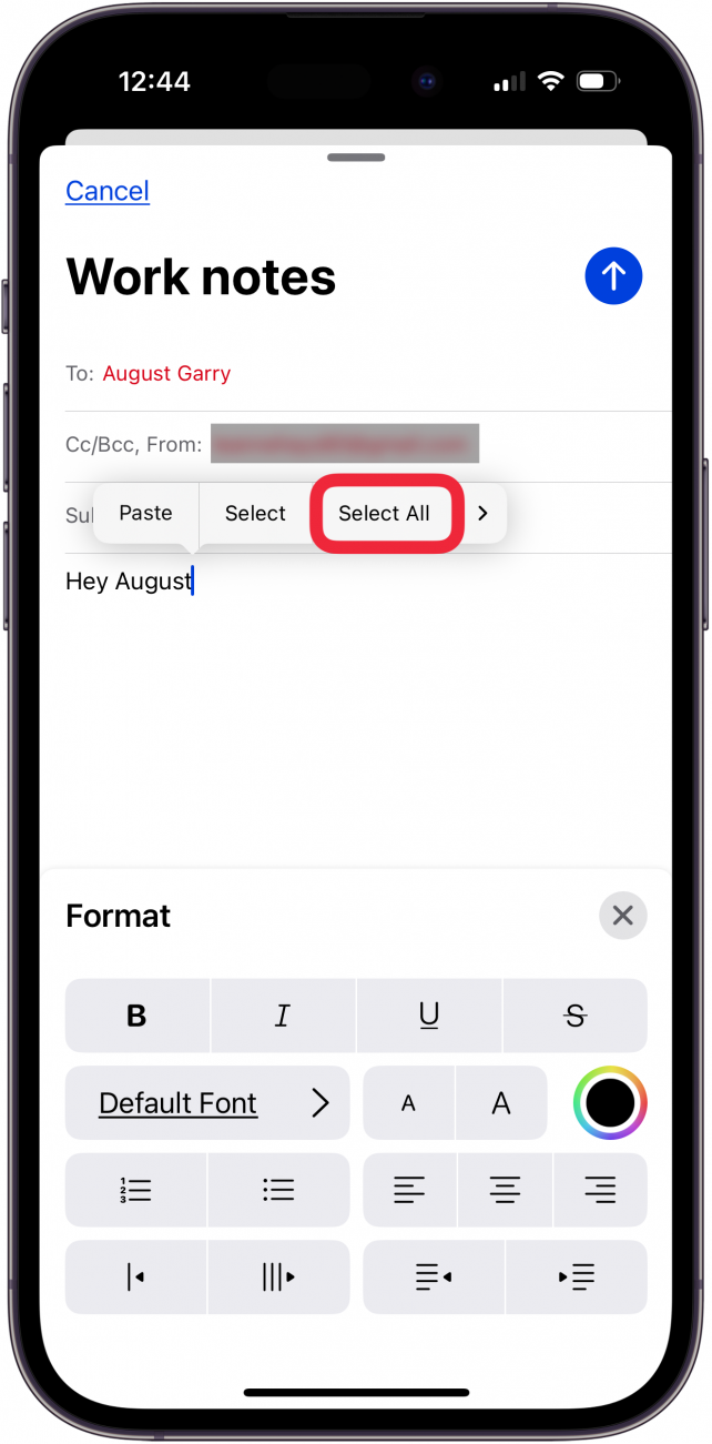 tap select all to make text larger on iphone