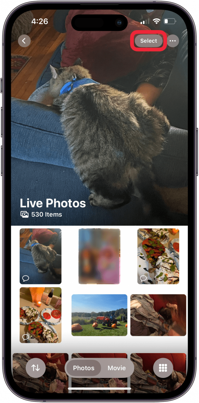 tap select to choose live photos to convert