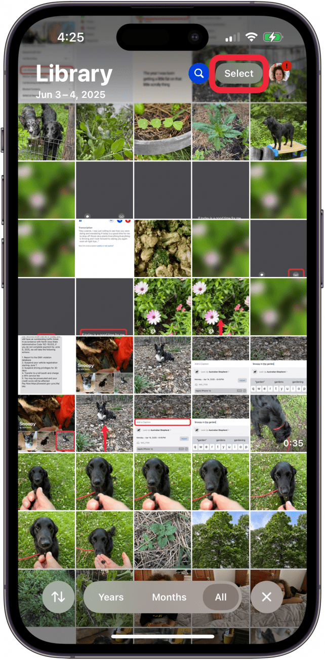 tap select to choose photos for ios slideshow