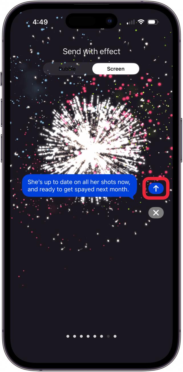 tap send arrow to send fireworks text effect