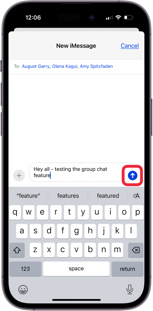 tap send icon to send group message