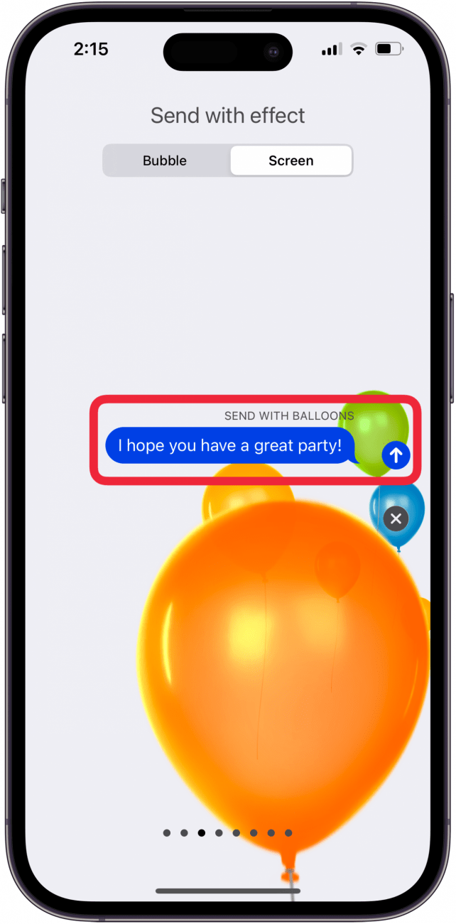 tap send icon to send iphone balloon effect