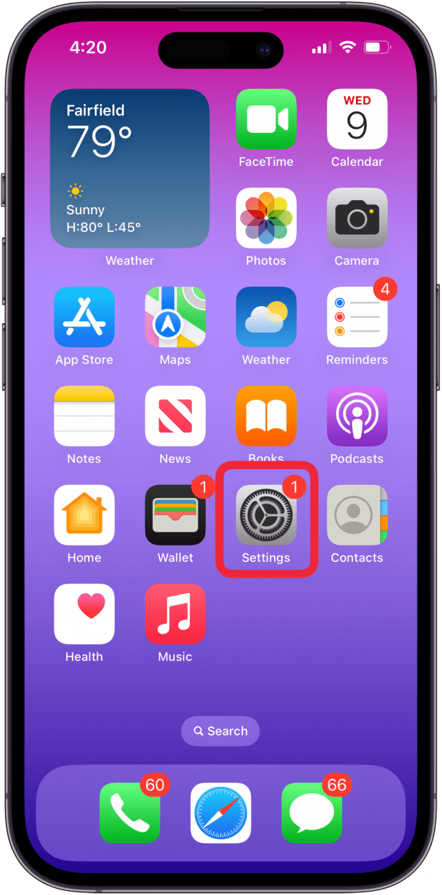 tap settings app on iphone or ipad