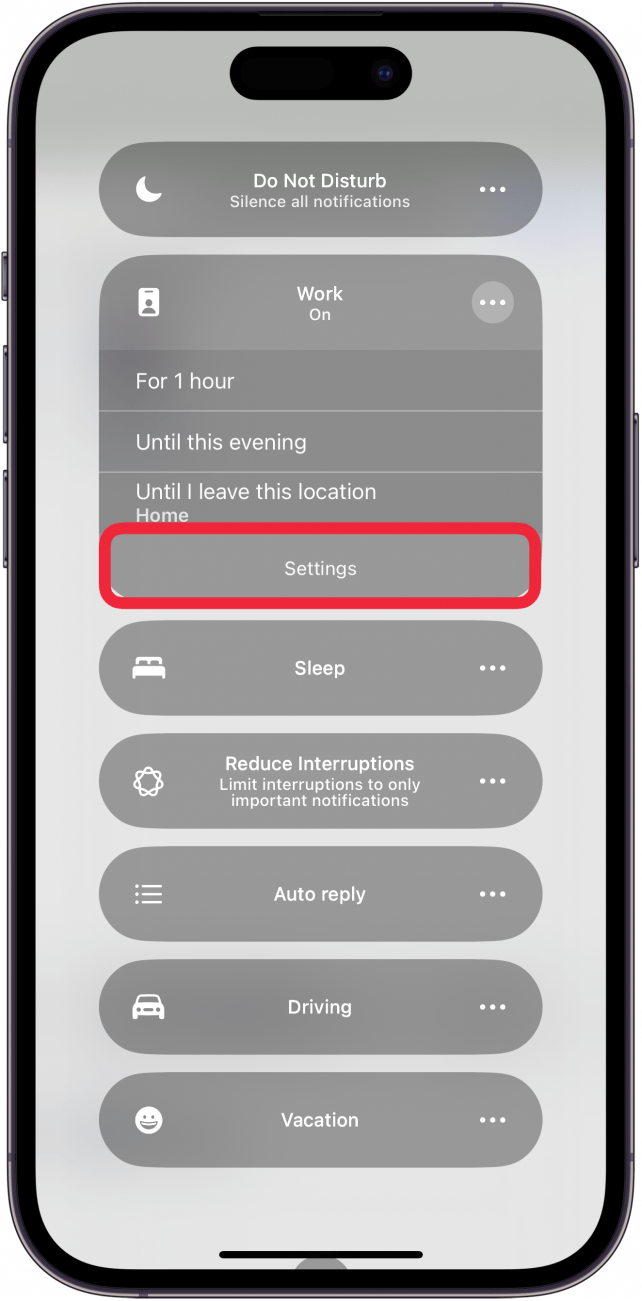 tap settings in focus mode that is on