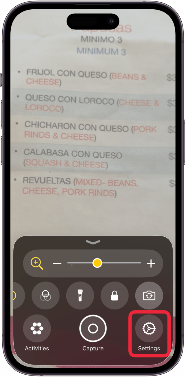 tap settings in magnifier app
