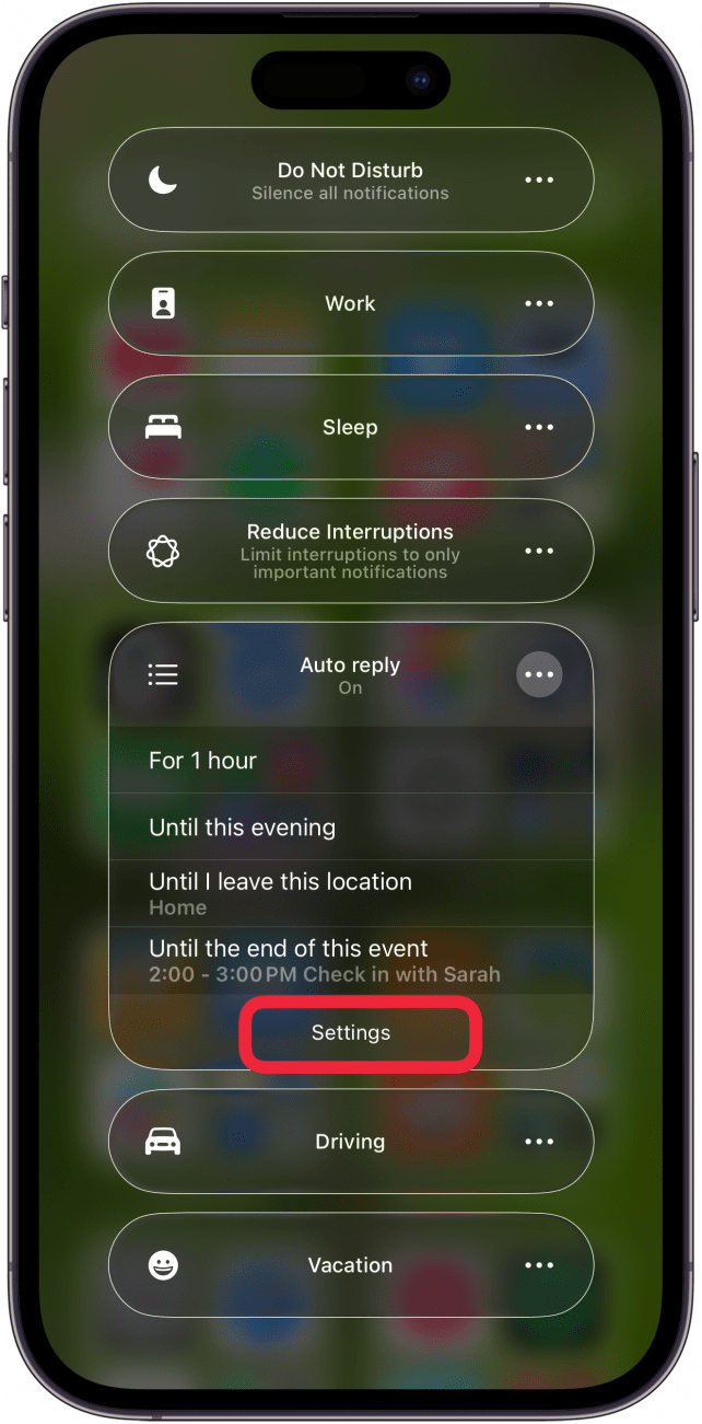 tap settings under focus mode