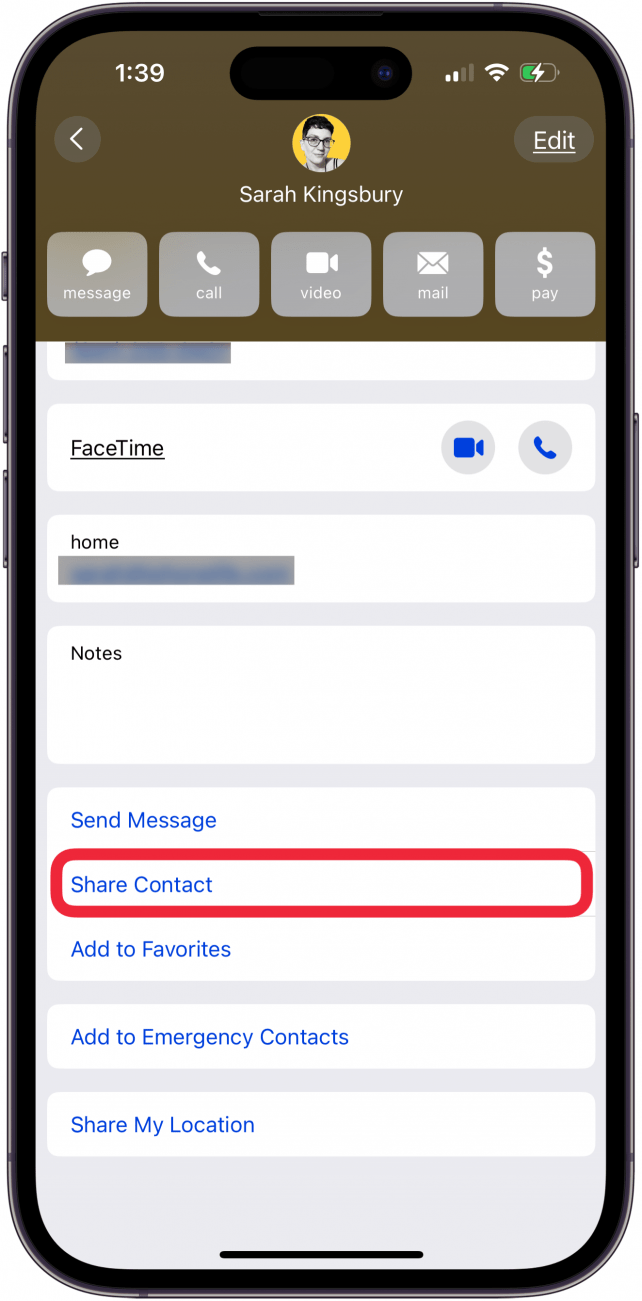 tap share contact