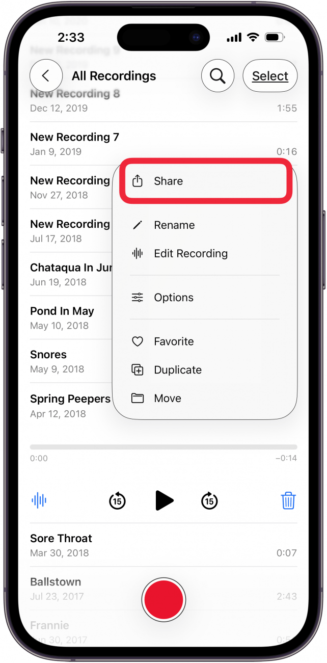 tap share from voice memo menu tap share from voice memo menu