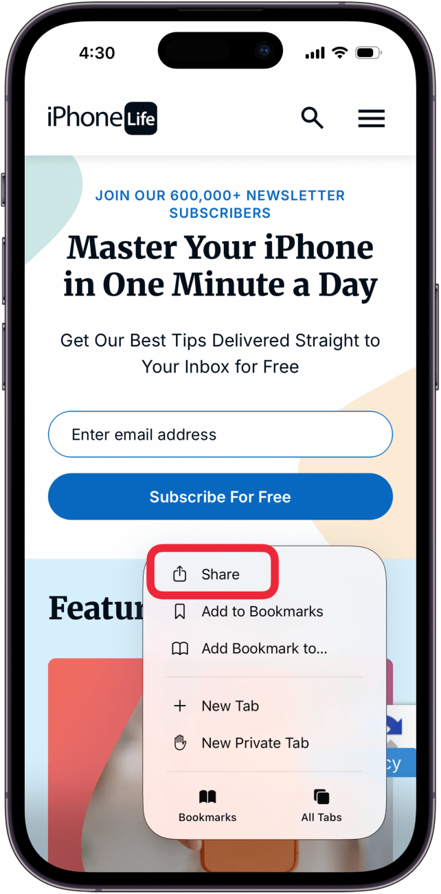 tap share in safari browser tap share in safari browser