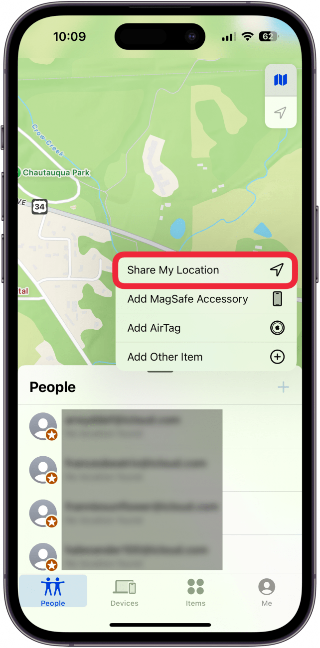 tap share my location in find my tap share my location in find my