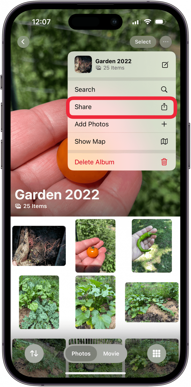 tap share to share icloud photos on android