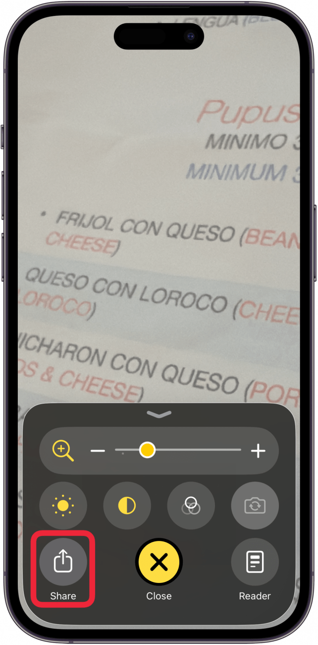 tap share to share magnifier screen capture