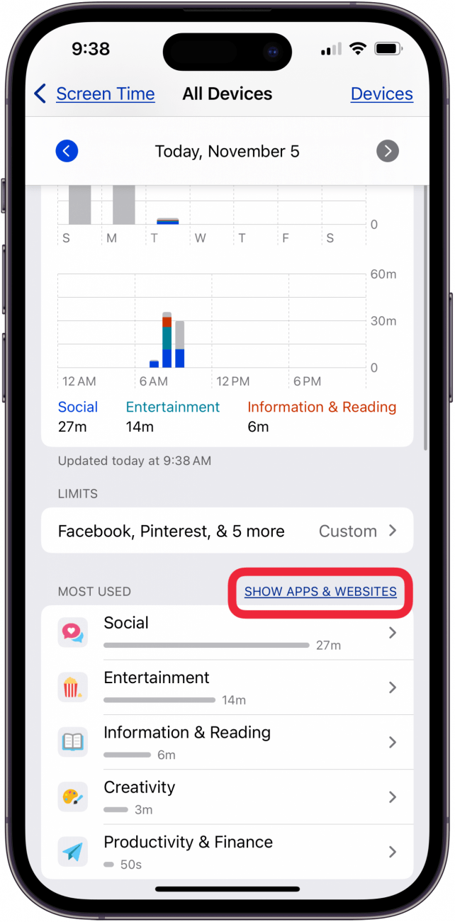 tap show apps and websites