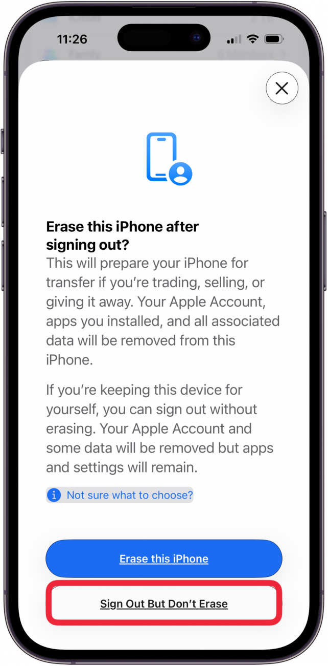 tap sign out but don't erase