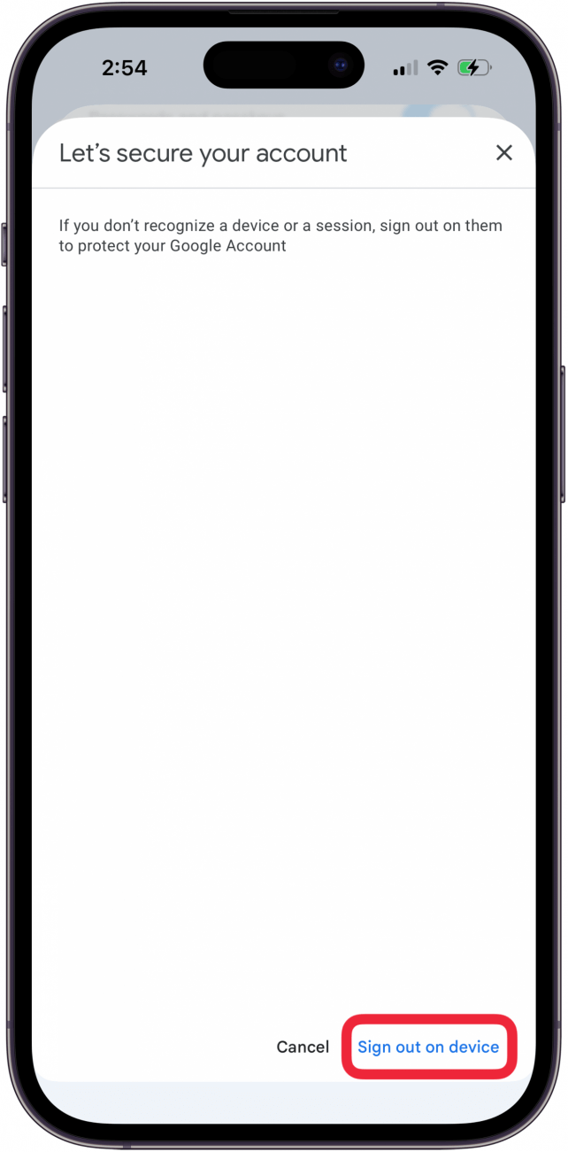 tap sign out on device