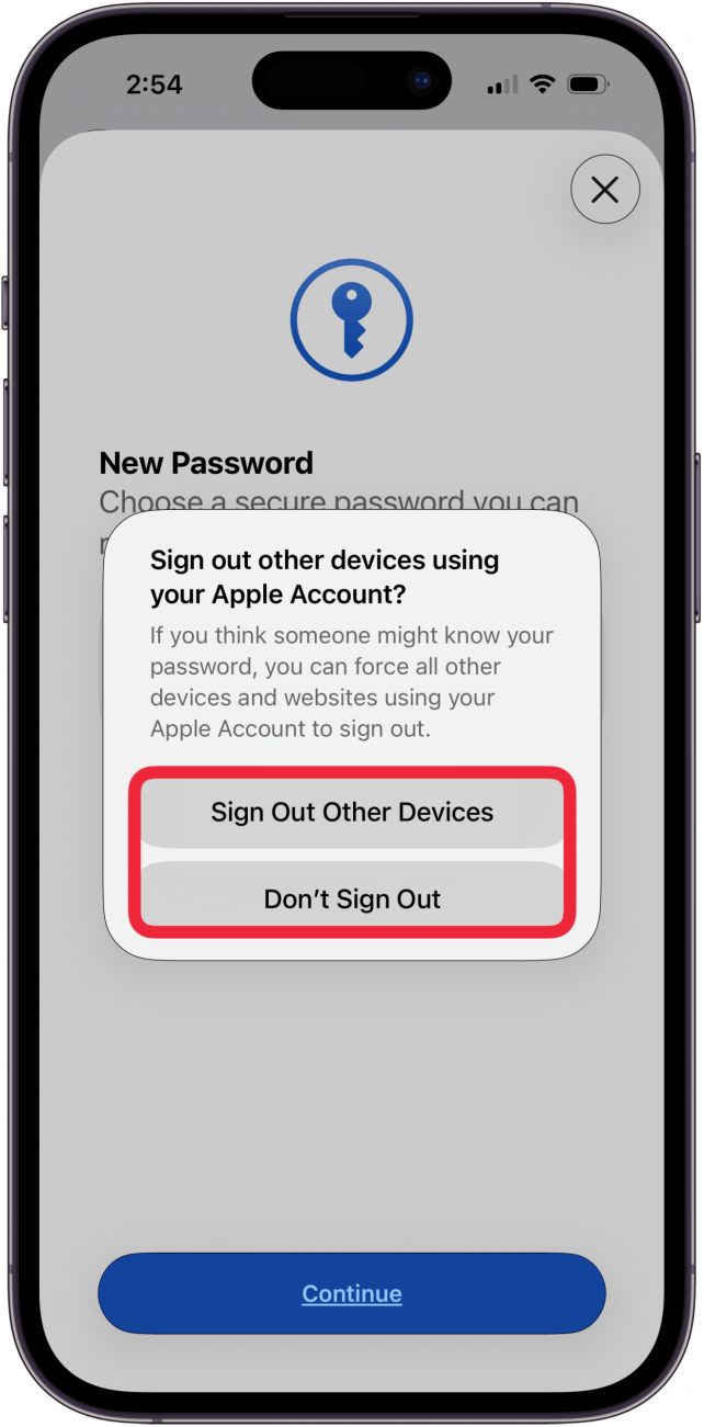 tap sign out other devices or don't sign out