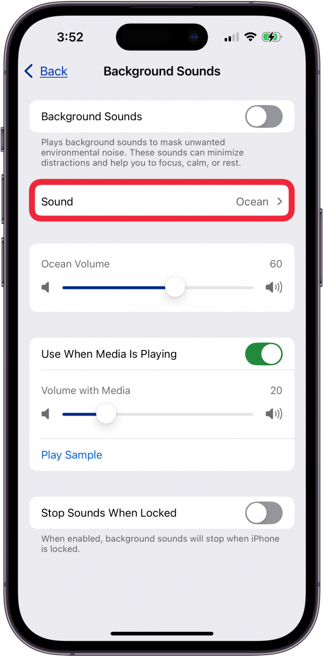 tap sound to choose iphone white noise sound