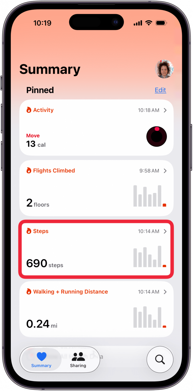 tap steps in summary tab tap steps in summary tab