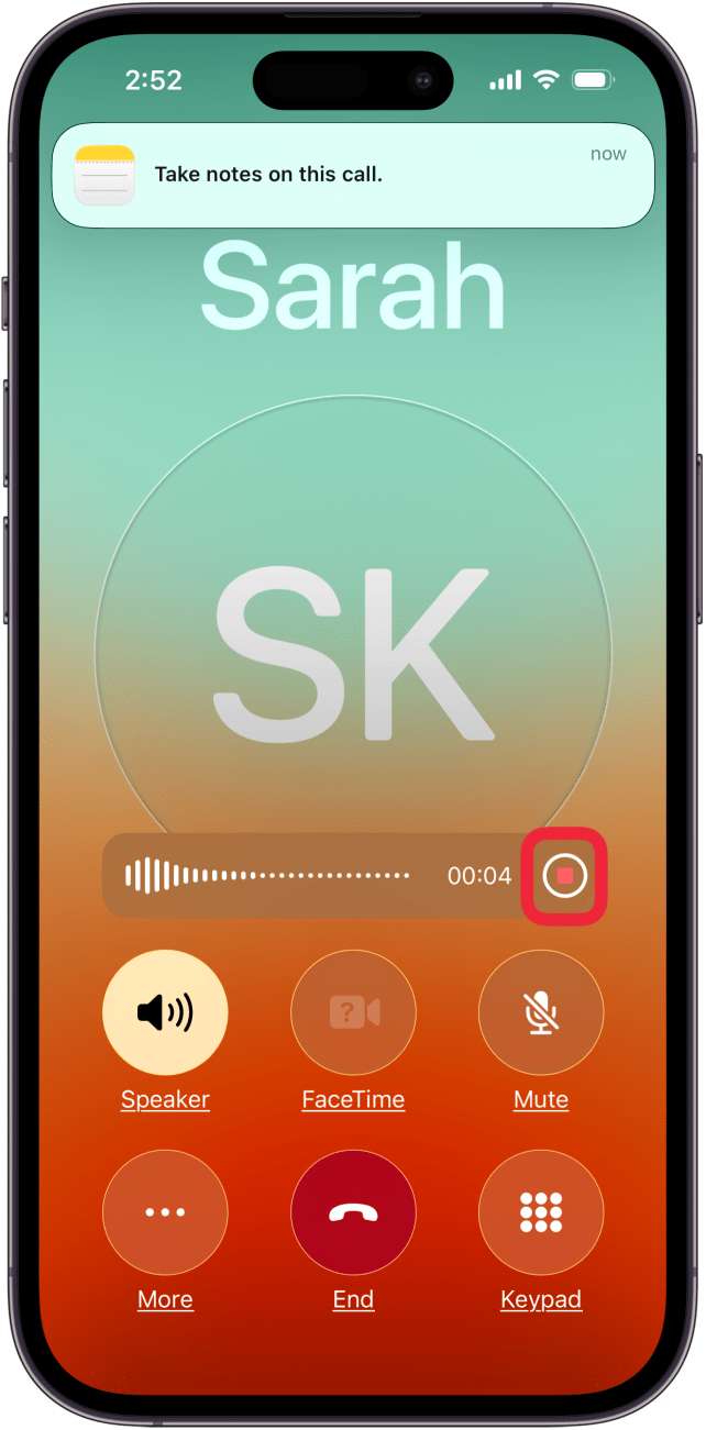 tap stop icon to stop call transcription