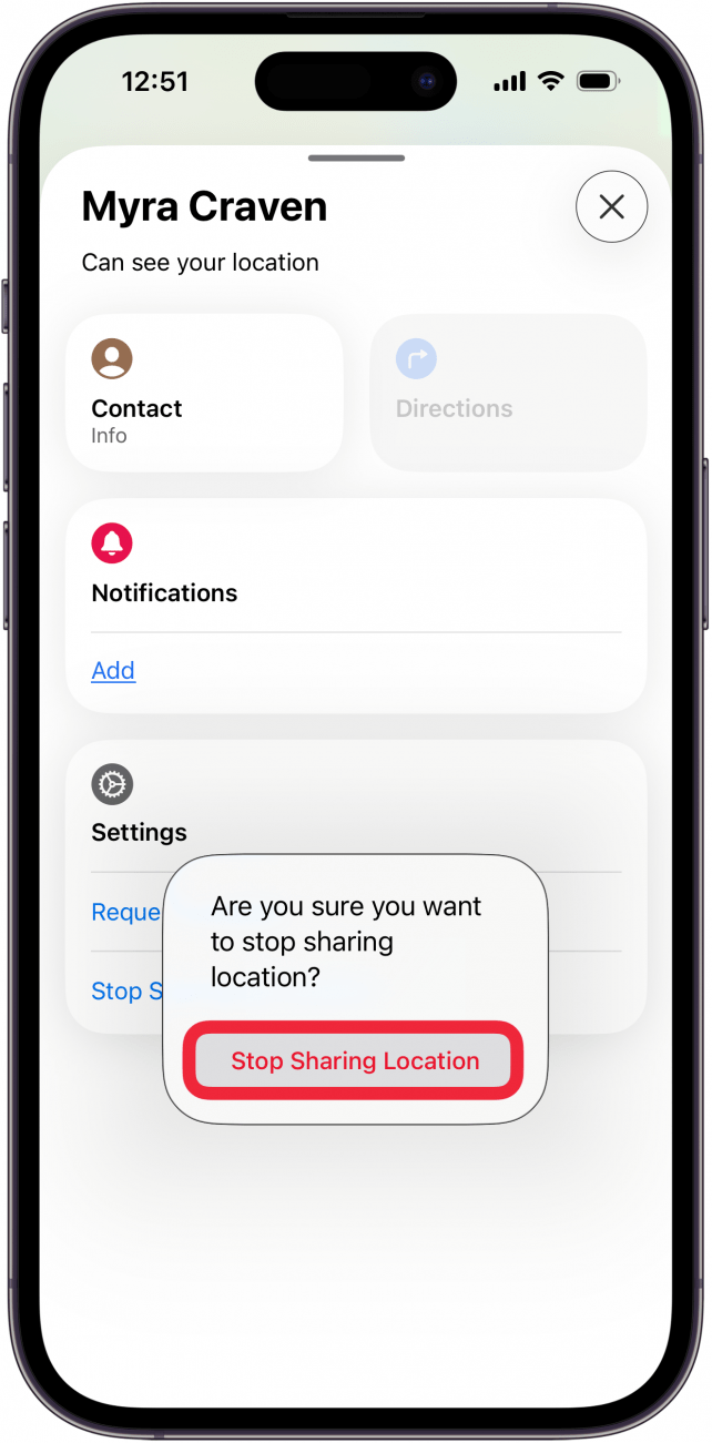tap stop sharing location