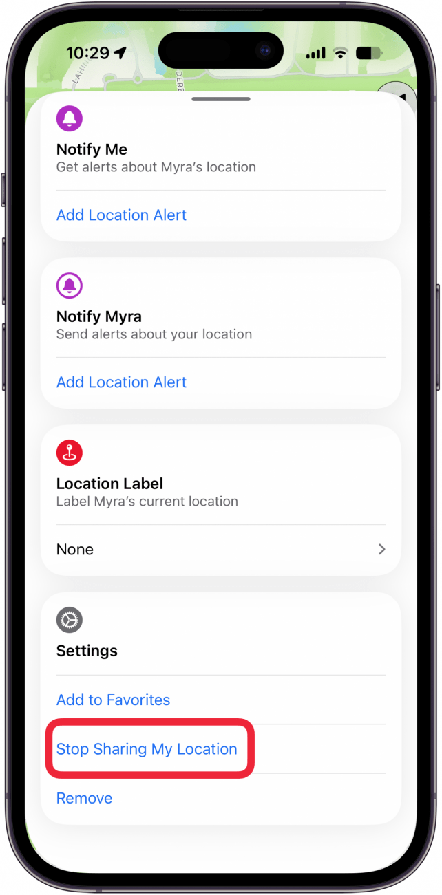 tap stop sharing location