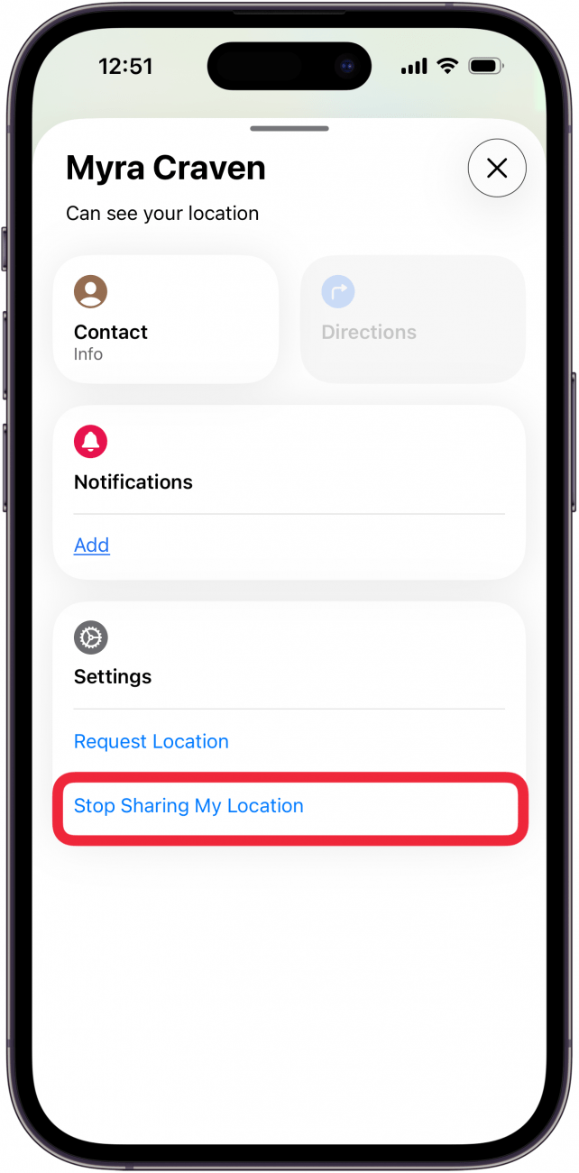 tap stop sharing my location