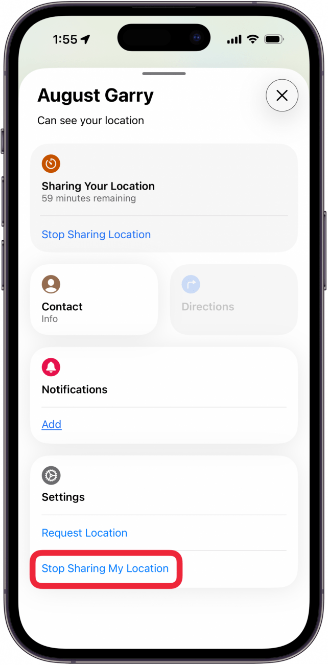 tap stop sharing my location