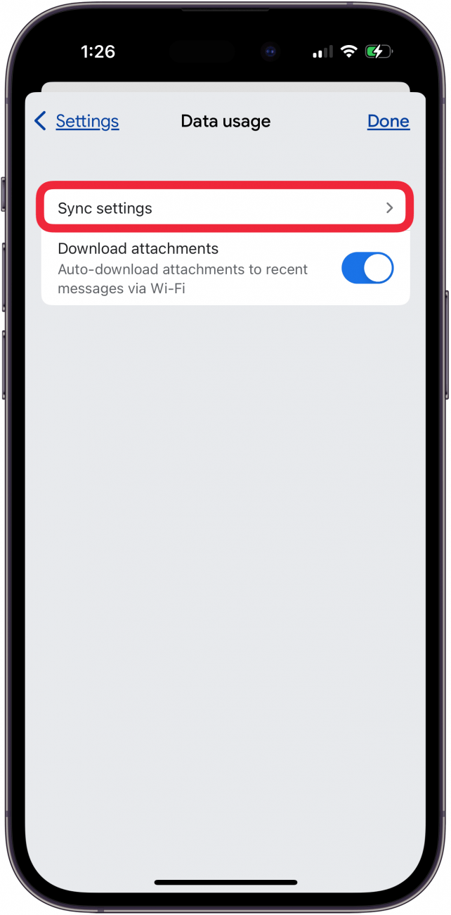 tap sync settings in gmail app