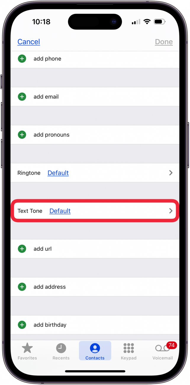 tap text tone