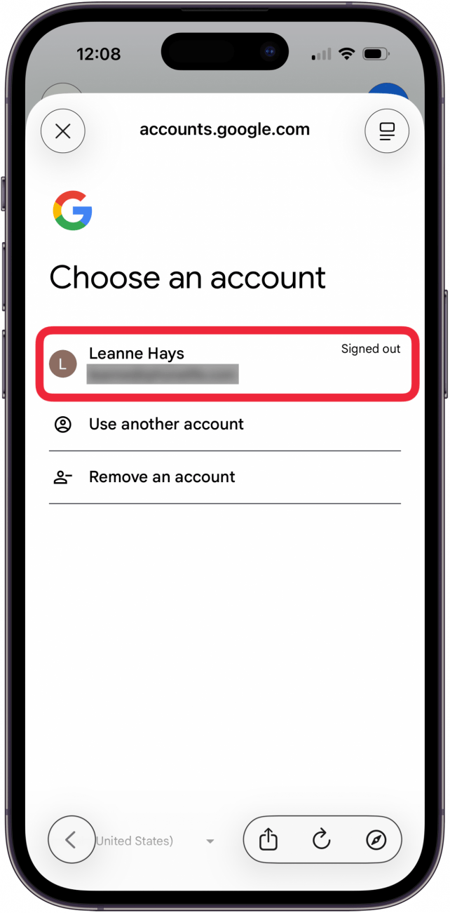 tap the account you want to change password for again