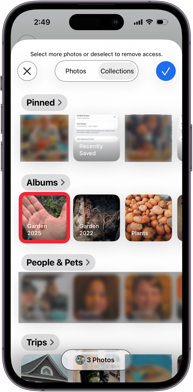 tap the album to select app photo access