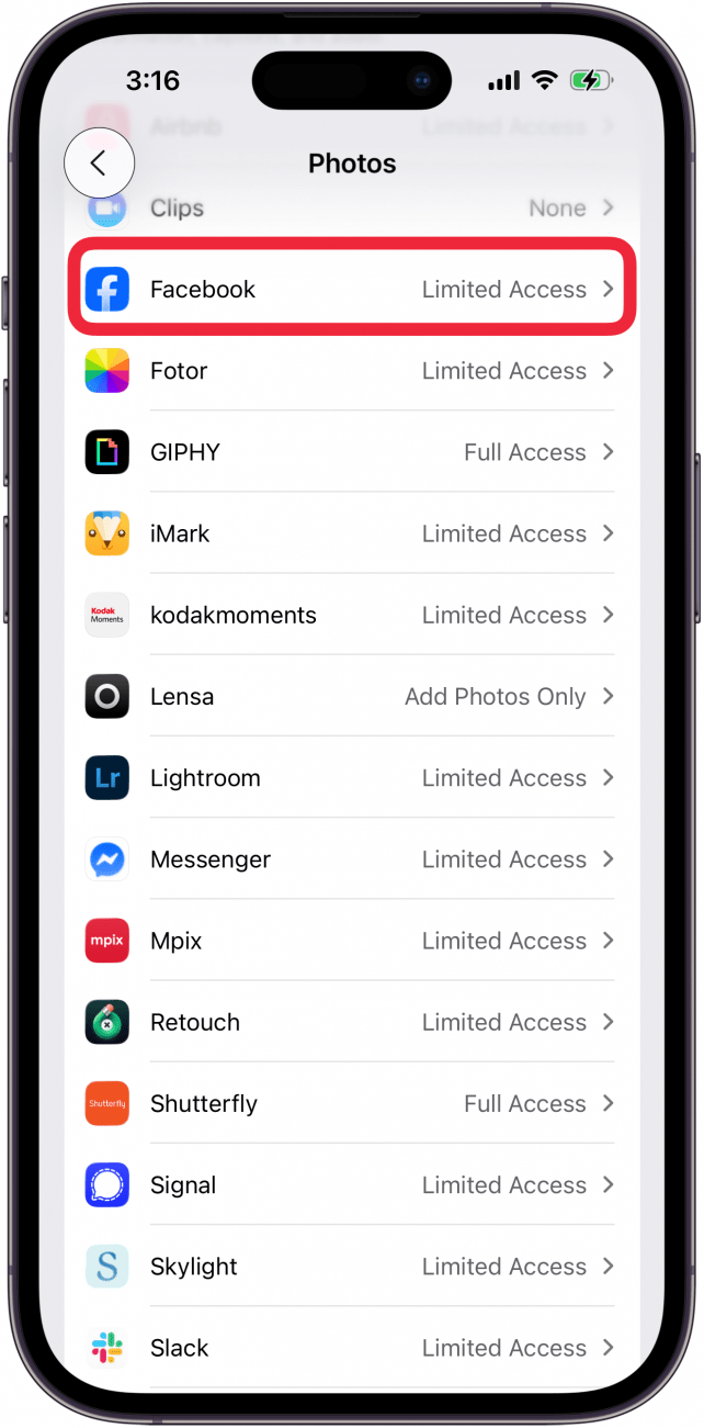 tap the app that you want to share the album with