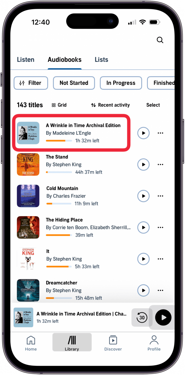 tap the audiobook you want to listen to