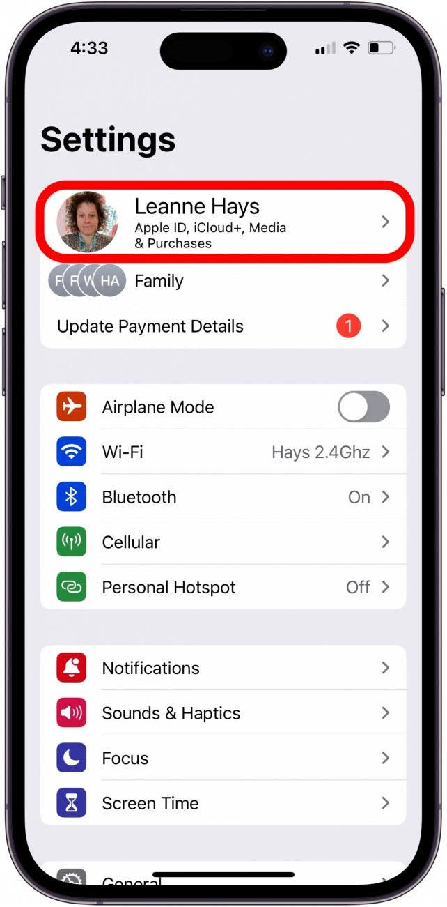 tap the banner at the top of settings