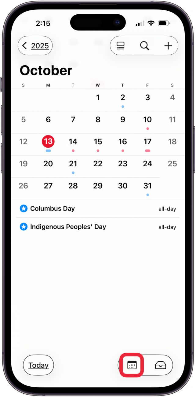 tap the calendar icon at the bottom